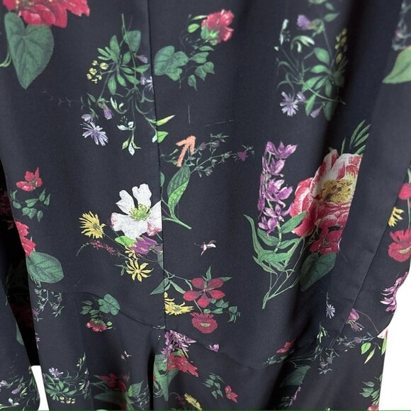 AMUR $598 Floral Peplum Asymmetric Ruffle Cocktail Midi Dress Gown Black Size 2 - Picture 10 of 14